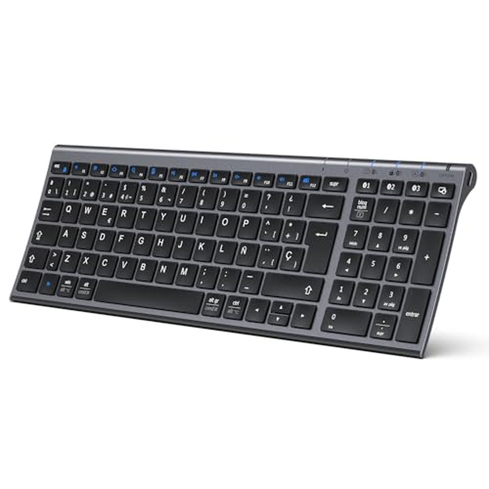 iClever Bluetooth Keyboard BK10, bezdrátová QWERTY klávesnice Španělská dobíjecí klávesnice pro více zařízení Ergonomický design